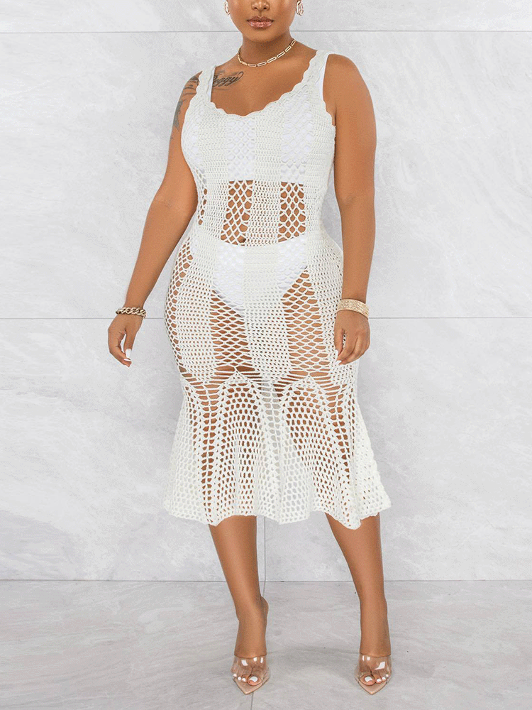 Crochet Hollow Out Midi Dress Maxct