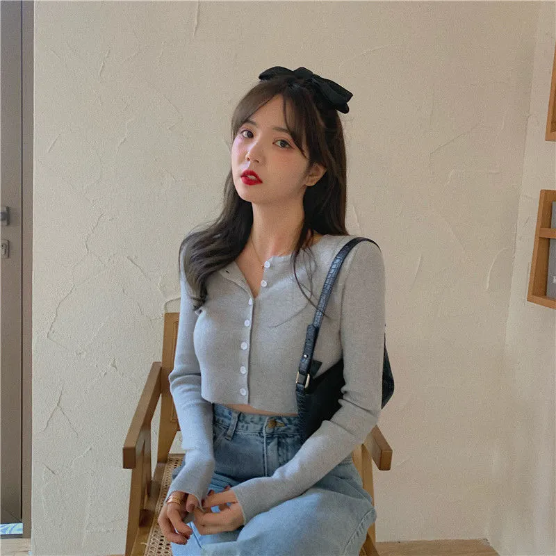 Maxct Women Cardigans Solid O-neck Knitted Stretchy Bm Style Trendy Cozy Retro Fairy Sweet Kawaii Ulzzang All-match Crop Tops Hot Slim