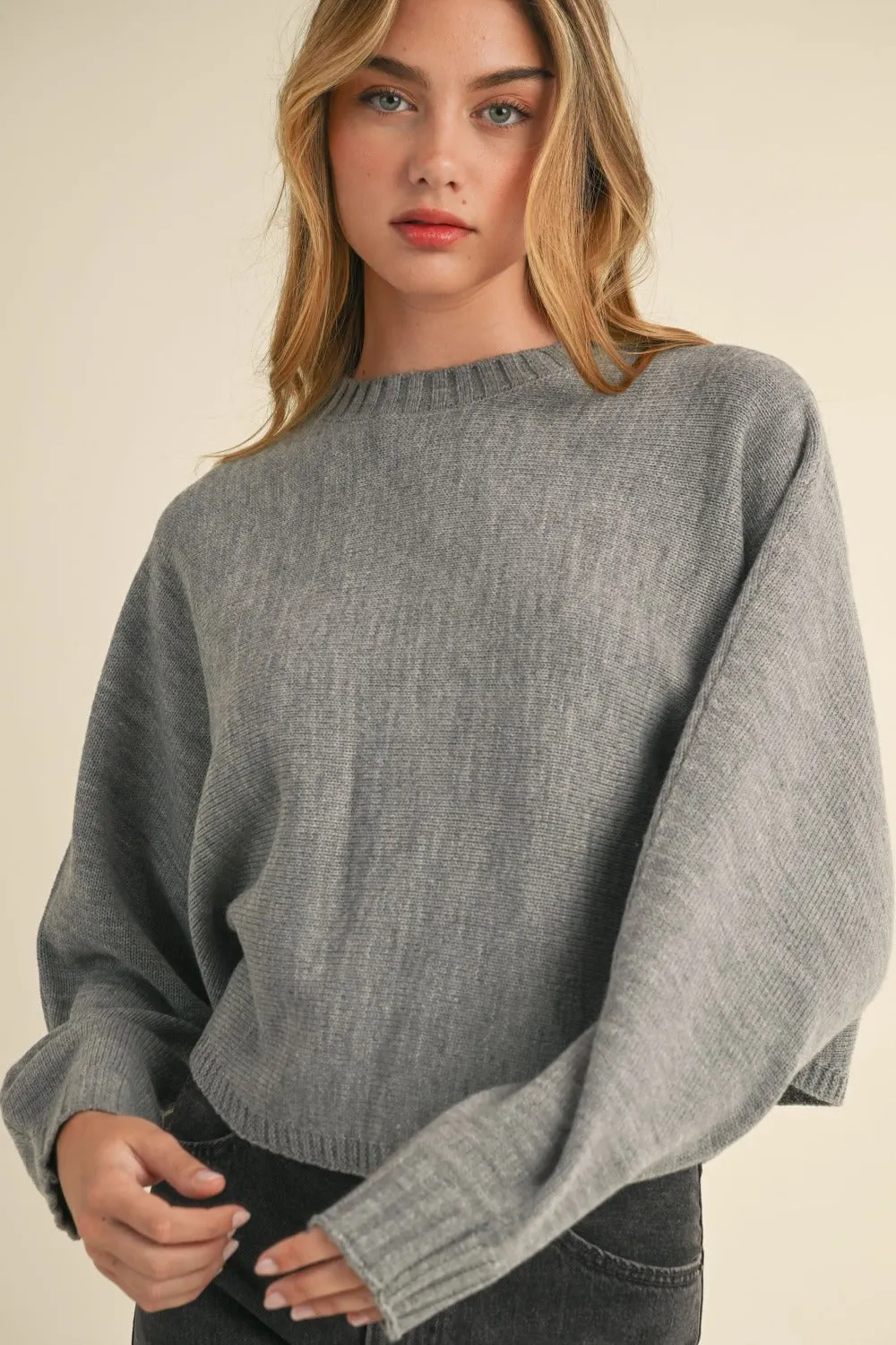 Maxct &Mable Round Neck Dolman Sleeve Cropped Sweater