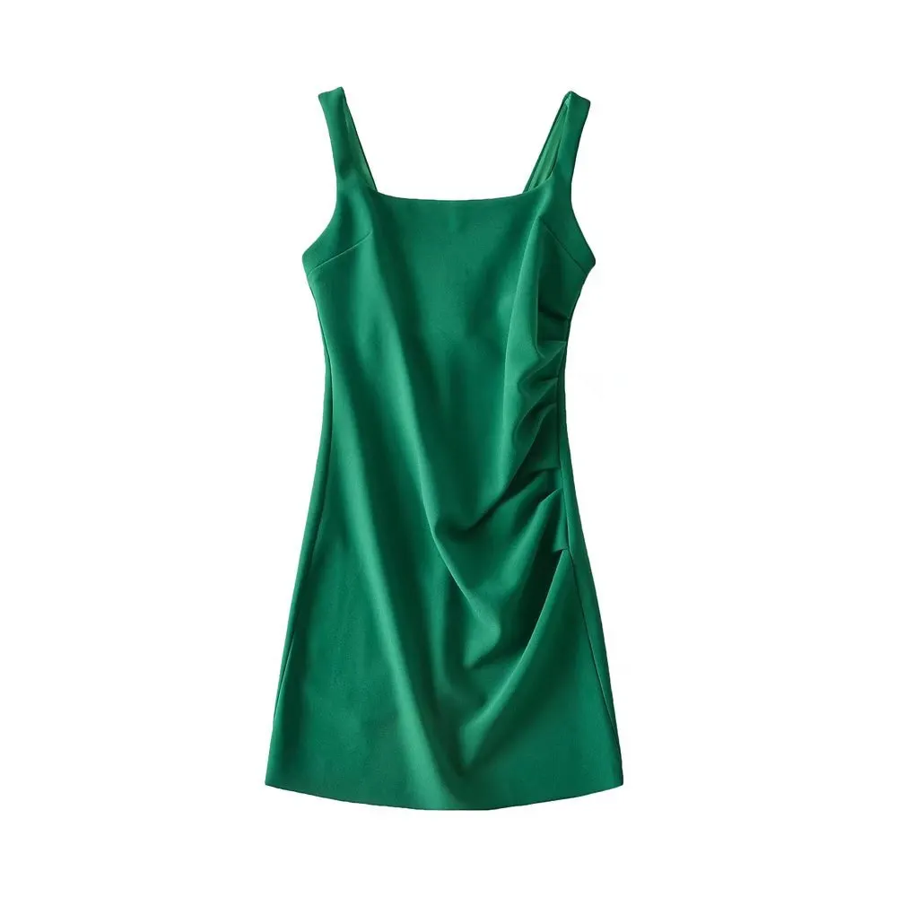 Maxct Maxct New Pleated Vest Dress Summer Women's Solid Color Square Collar Sleeveless Hip Skirt