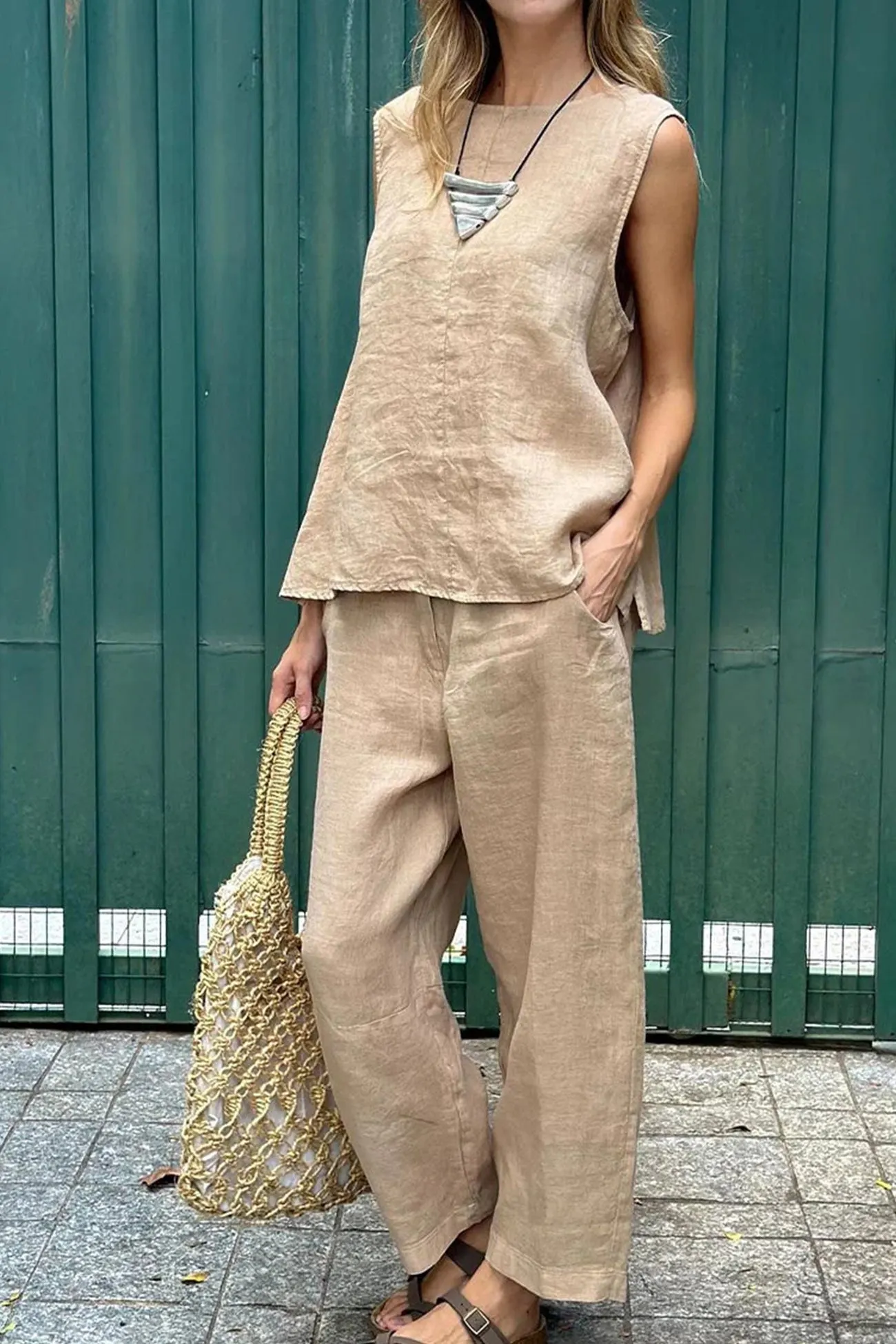 Maxct Solid Tank Top Long Pants Set