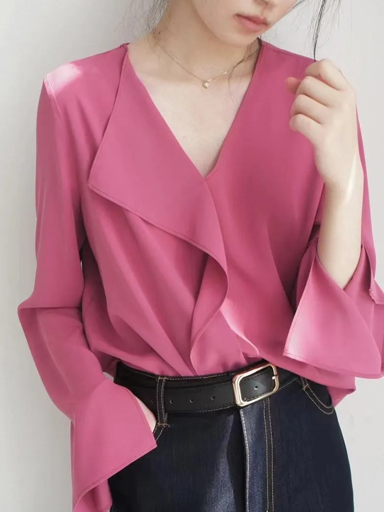 Maxct Rose V Neck Asymmetric Long Sleeve Shirt