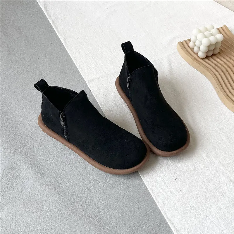 Maxct Women Autumn Retro Suede Zipper Short Boots