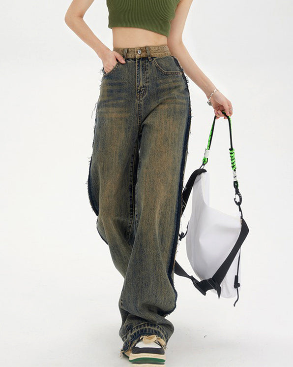 Washed Brown Jeans with Contrast Pocket Maxct