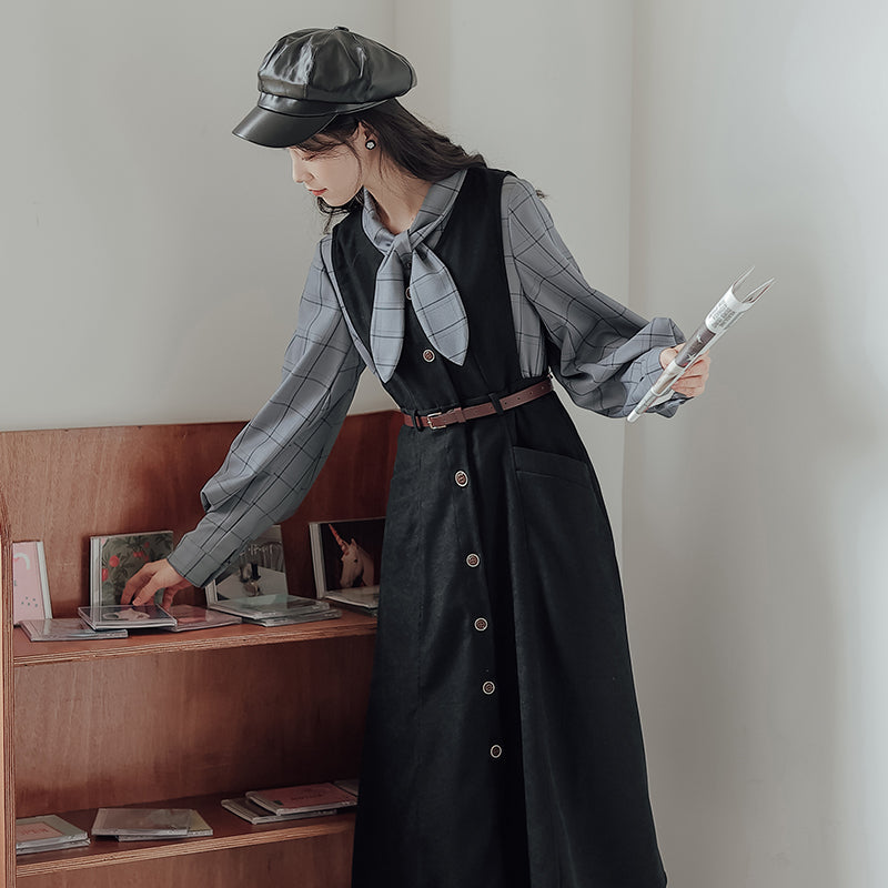Button Up Suede Pinafore Dress Maxct