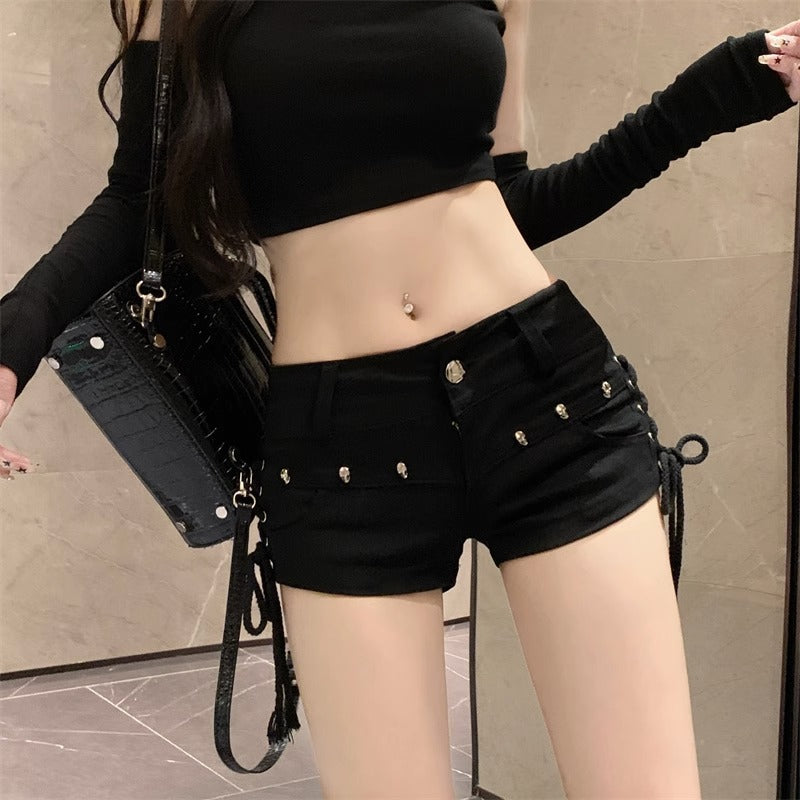 Velcro Belt Stretch Denim Shorts Maxct