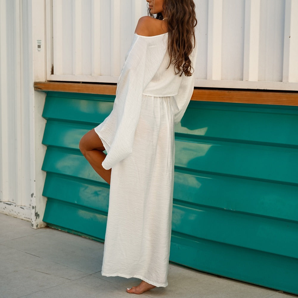 Casual Two-Piece Cotton And Linen Slit Skirt Set Maxct