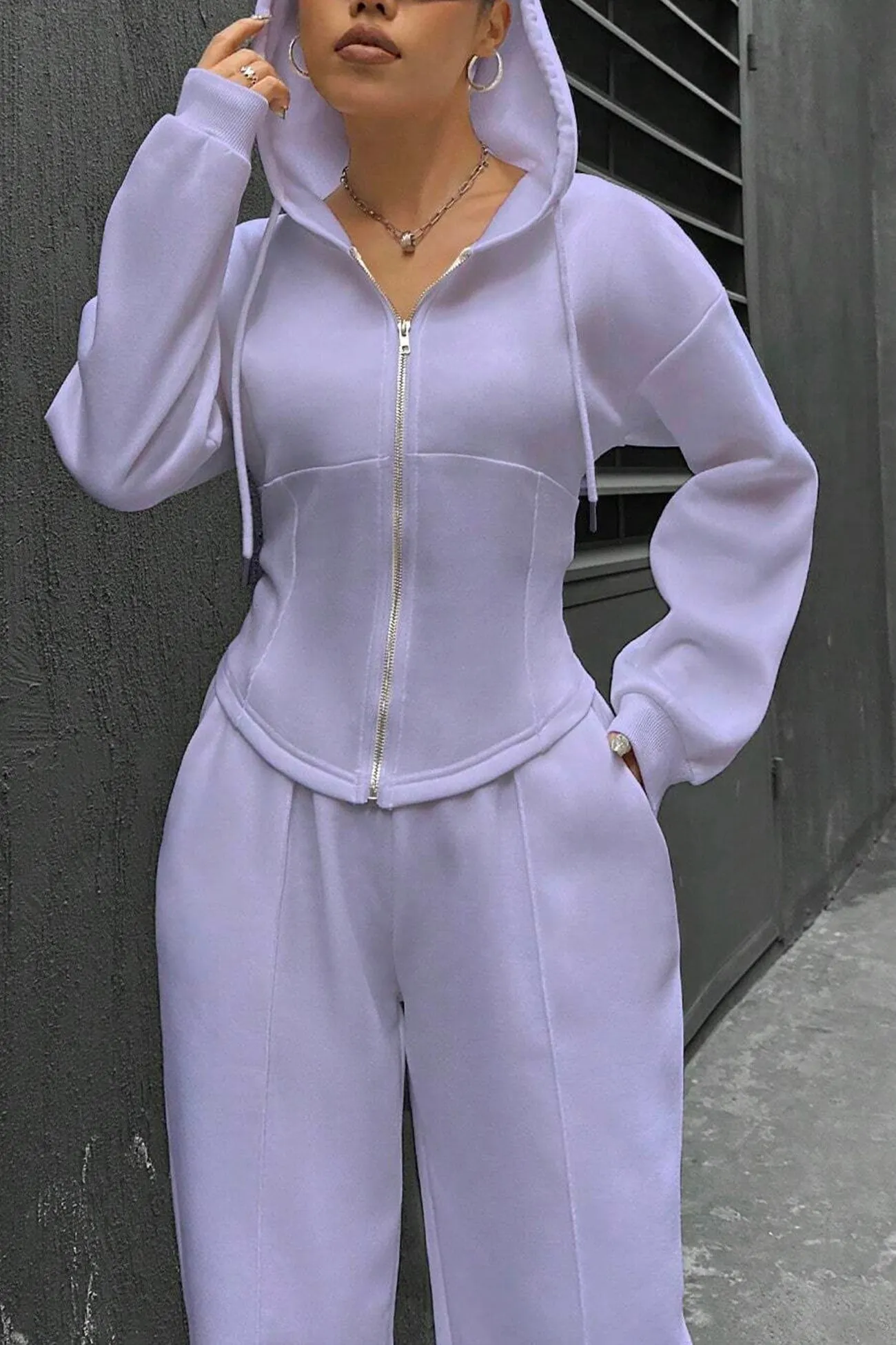 Maxct Solid Slim Fit Hoodie Pants Suits