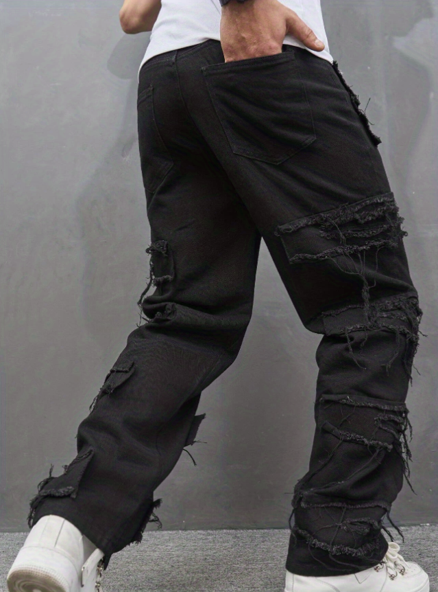 Men's Ripped Frayed Straight Leg Jeans