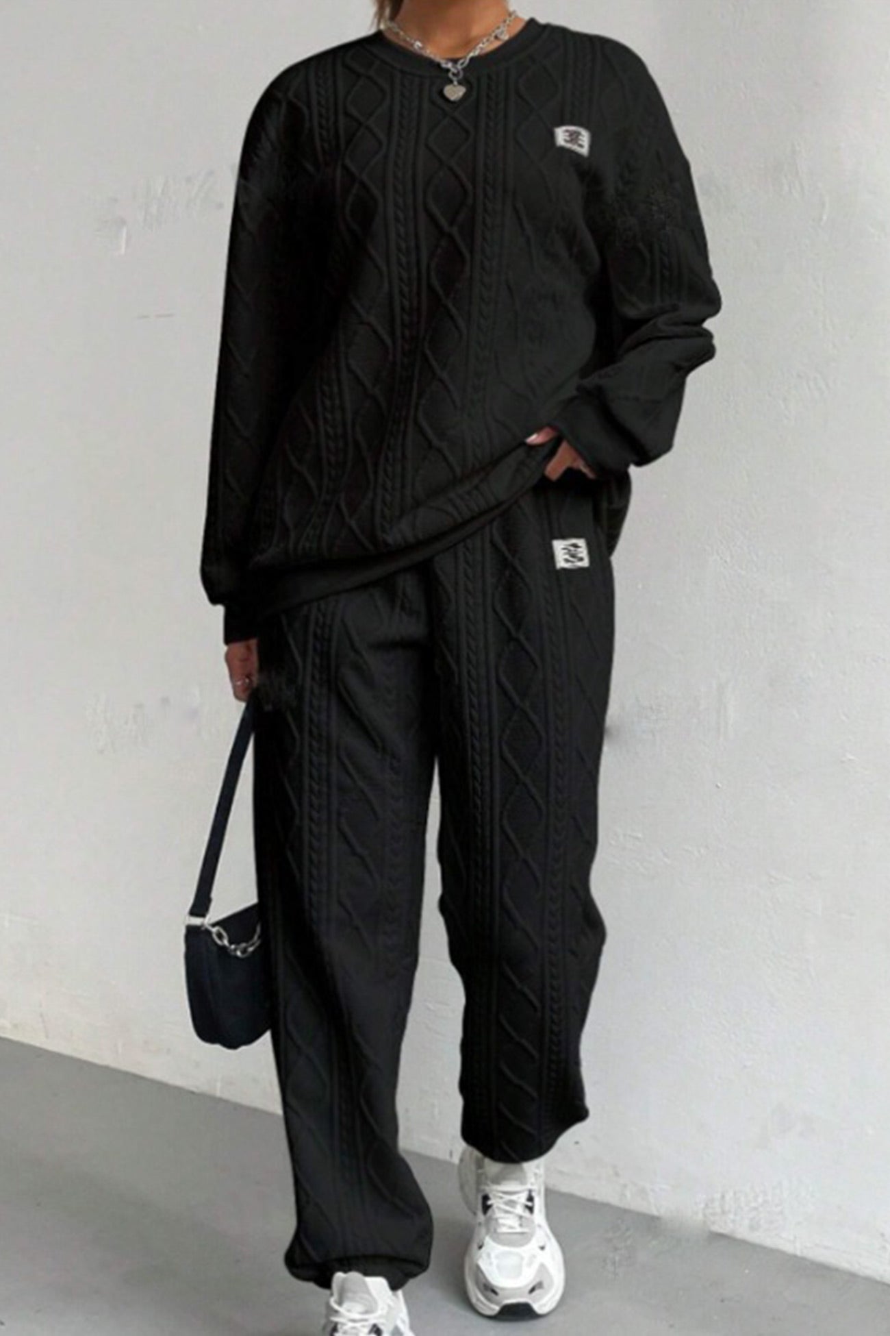 Maxct Cable Knit Crew Neck Sweatshirt Set