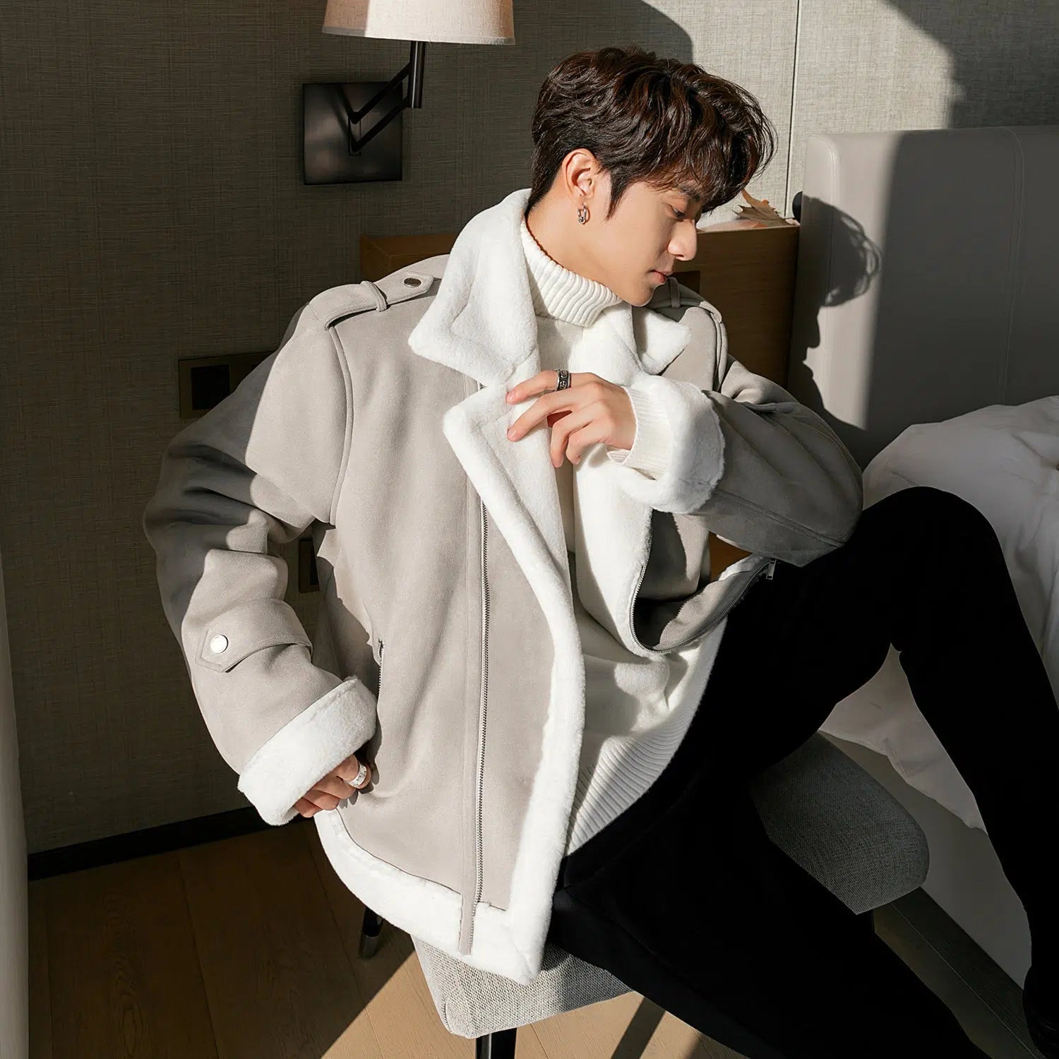 Maxct Cropped Rabbit Fur Lapel Jacket