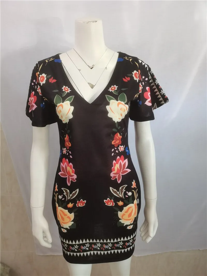 Women's Elegant Dress Vintage Floral Print Ruffles Bodycon Dress for Party Cocktails Casual Mini Dress Vacation Dress