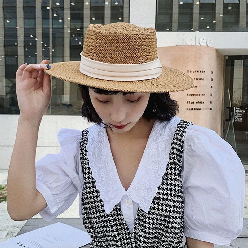 Maxct Internet Celebrity Ins Travel Wide Brim Flat Top Japanese Style Straw Hat