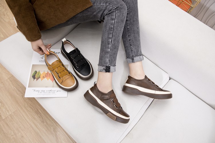 Hook & Loop Leather Sneakers for Women
