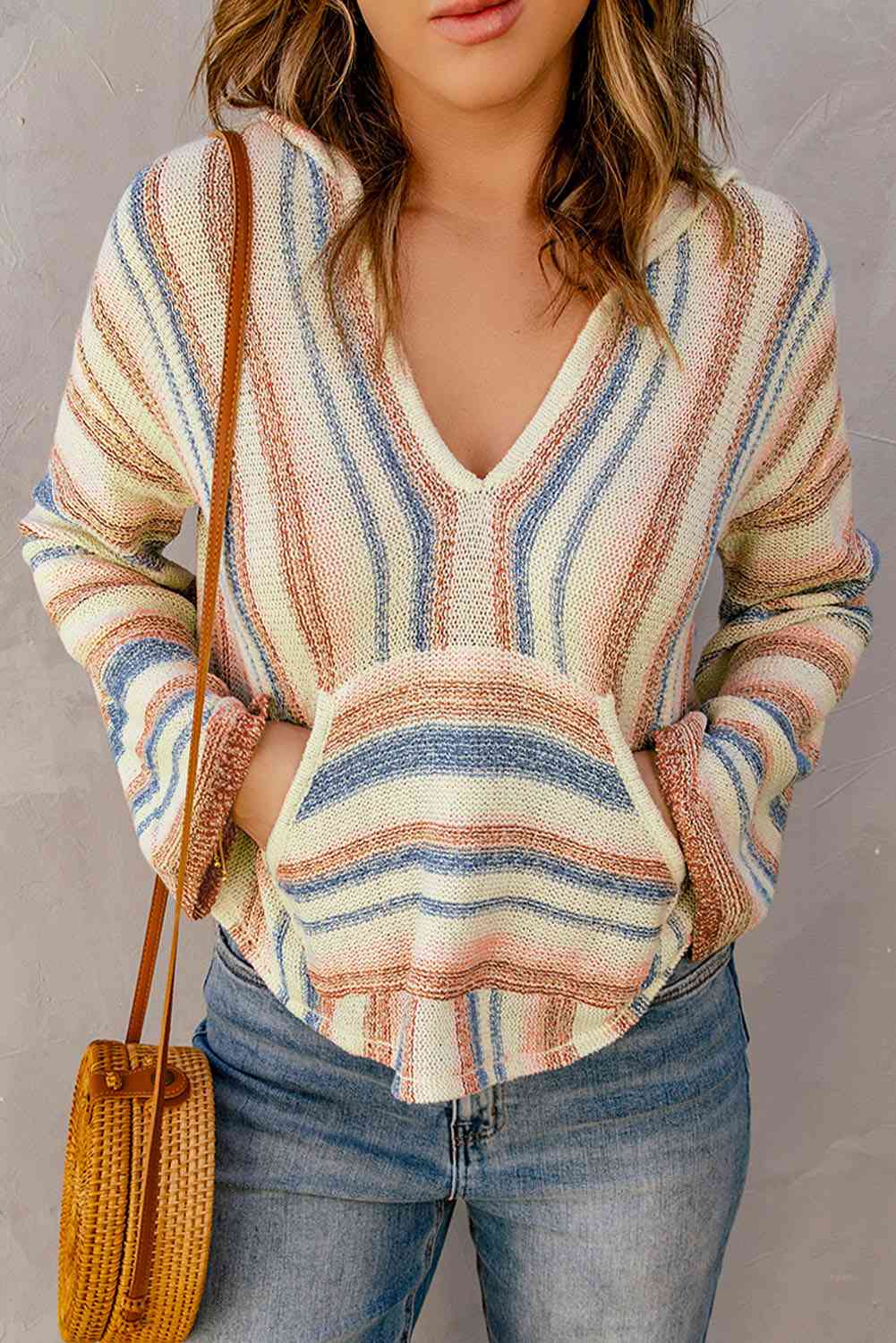 Maxct &Striped Hooded Sweater with Kangaroo Pocket