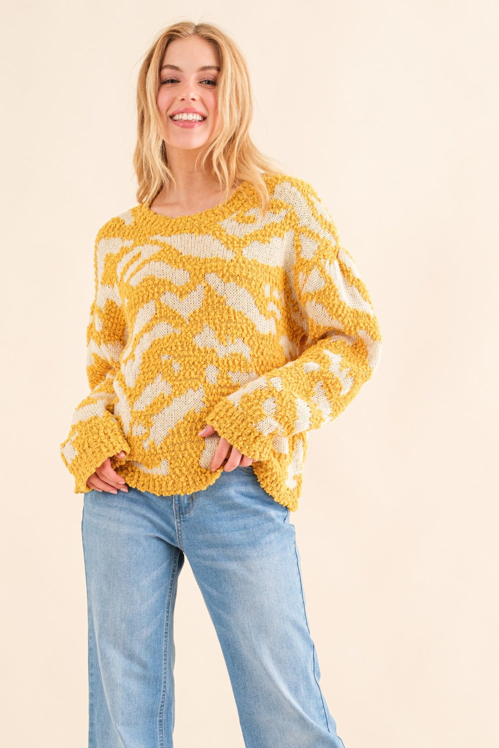Maxct &And The Why Full Size Textured Pattern Contrast Sweater