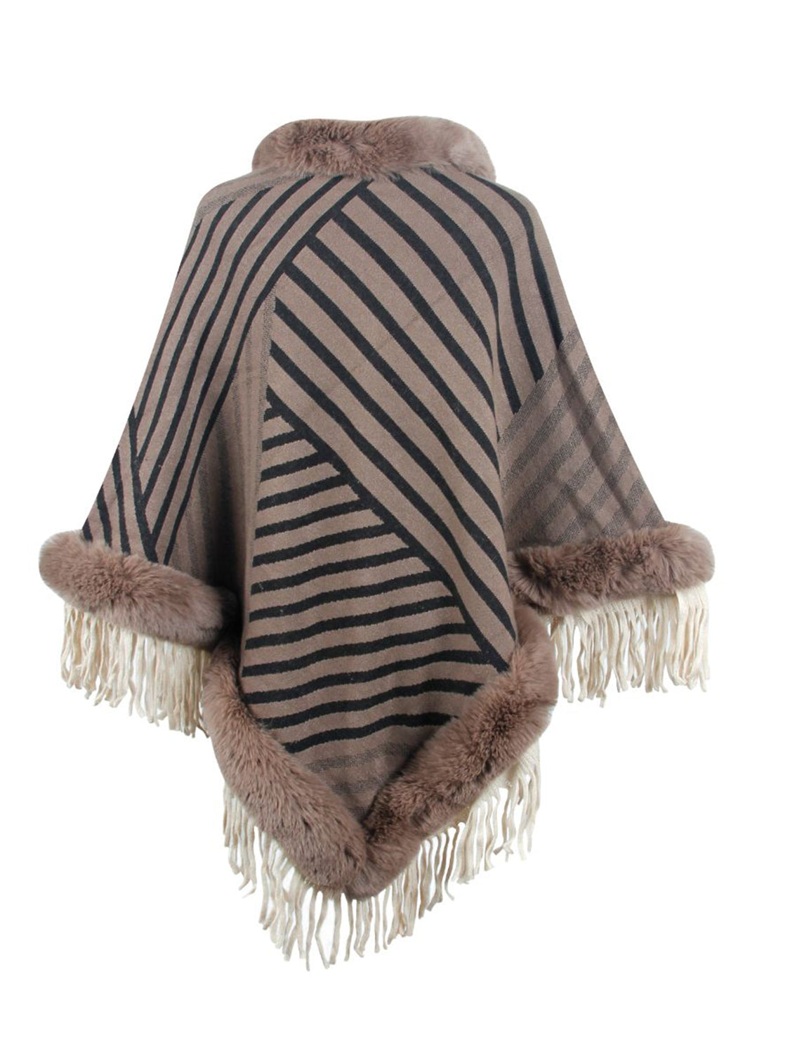 Maxct &Striped Fringe Hem Poncho