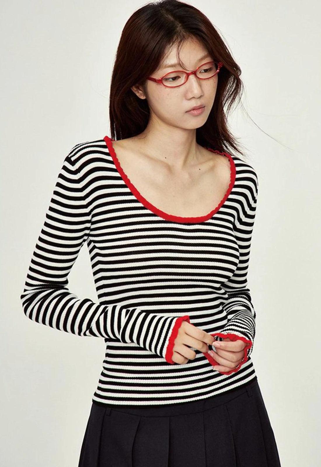 Maxct &Basic Striped Scoop Neckline Top
