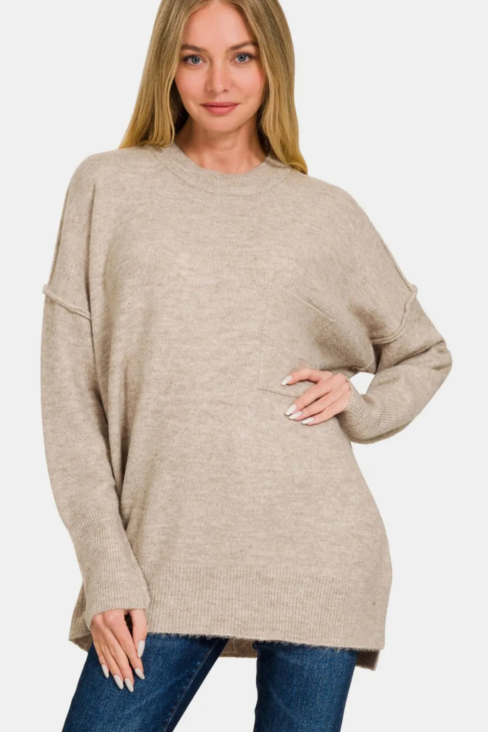 Maxct &Zenana High-Low Hem Drop Shoulder Sweater