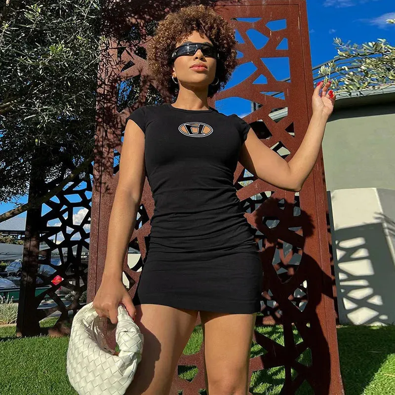 Maxct Summer Dress For Women Y2k Clothing Short Sleeve Mini Sexy Streetwear Hollow Out Black Vestido Feminino One Piece Outfits
