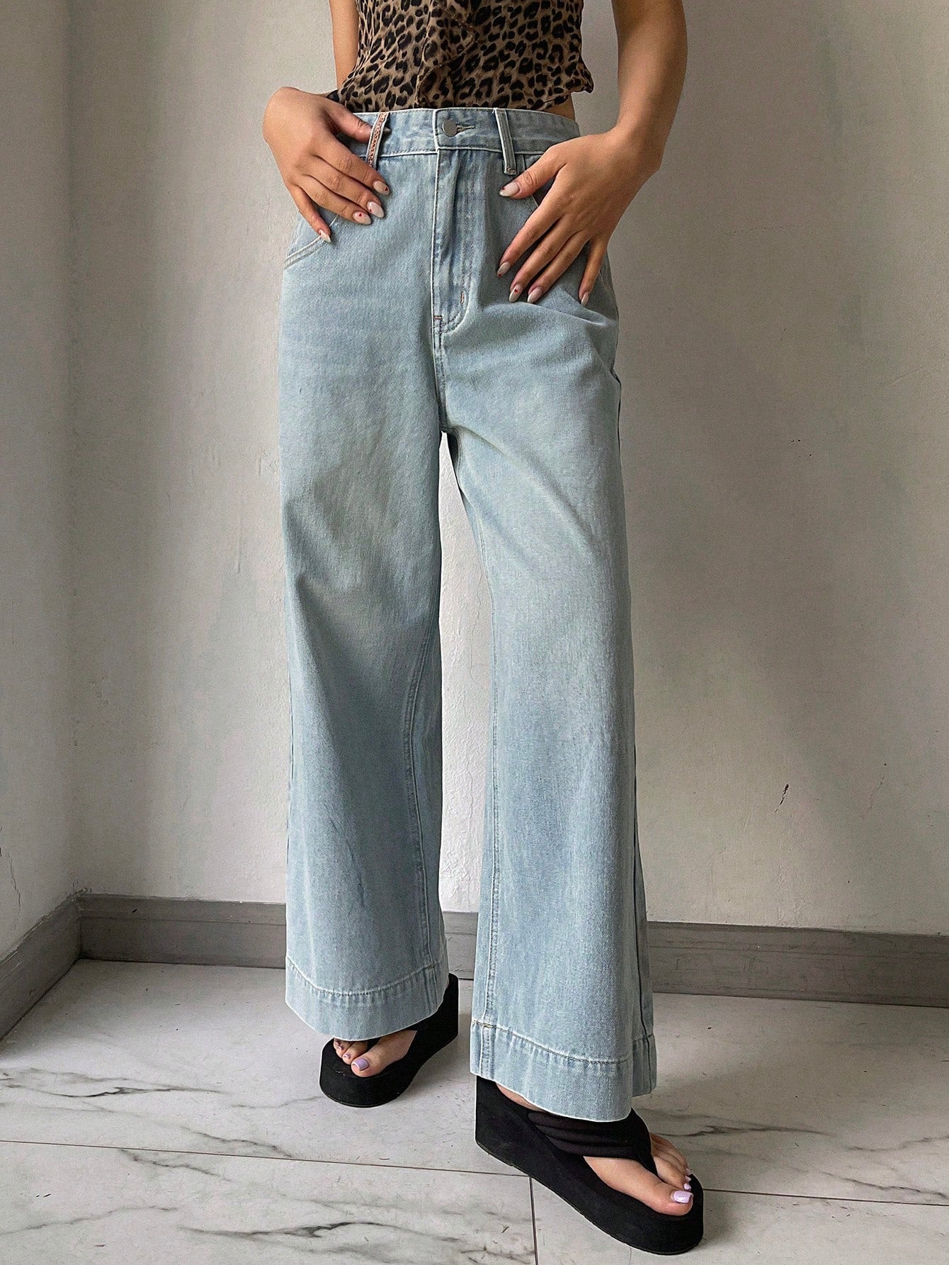 Maxct Women's Loose Fit Casual Wide-Leg Denim Pants With Pockets