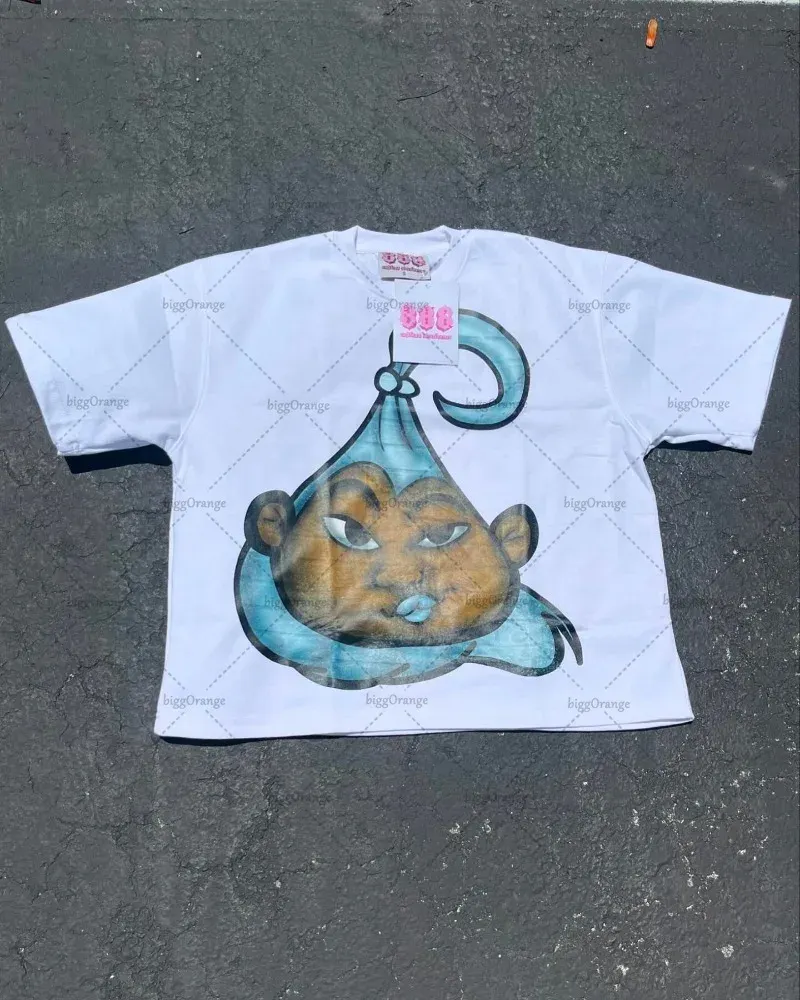 European and American Street Fashion Brand Versatile T-shirt Tops Women Y2k Retro Cartoon Print Oversized Short-sleeved Men