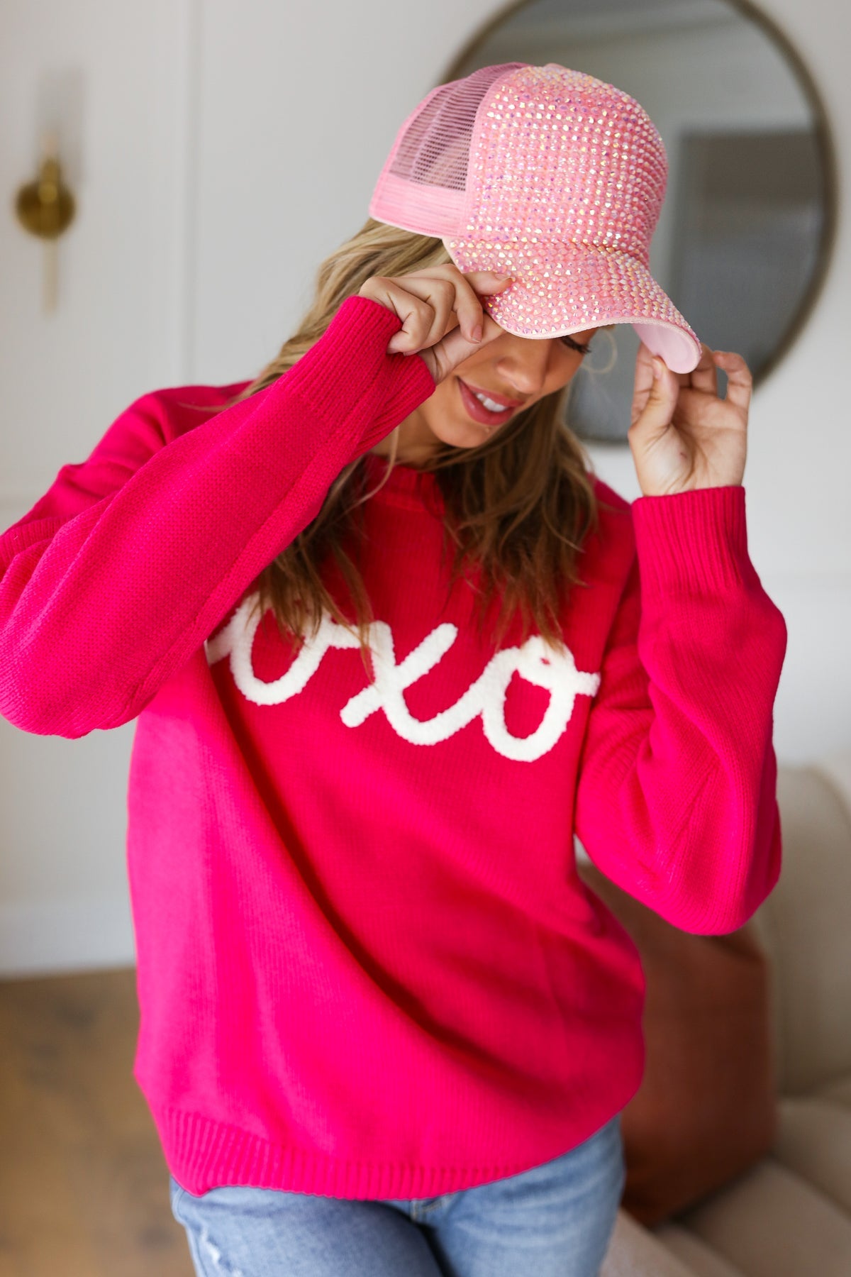 Maxct &Love In the Air Fuchsia "Xoxo" Embroidered Sweater
