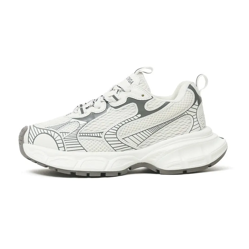White Chunky Sneakers 5cm Leather Shoes Maxct