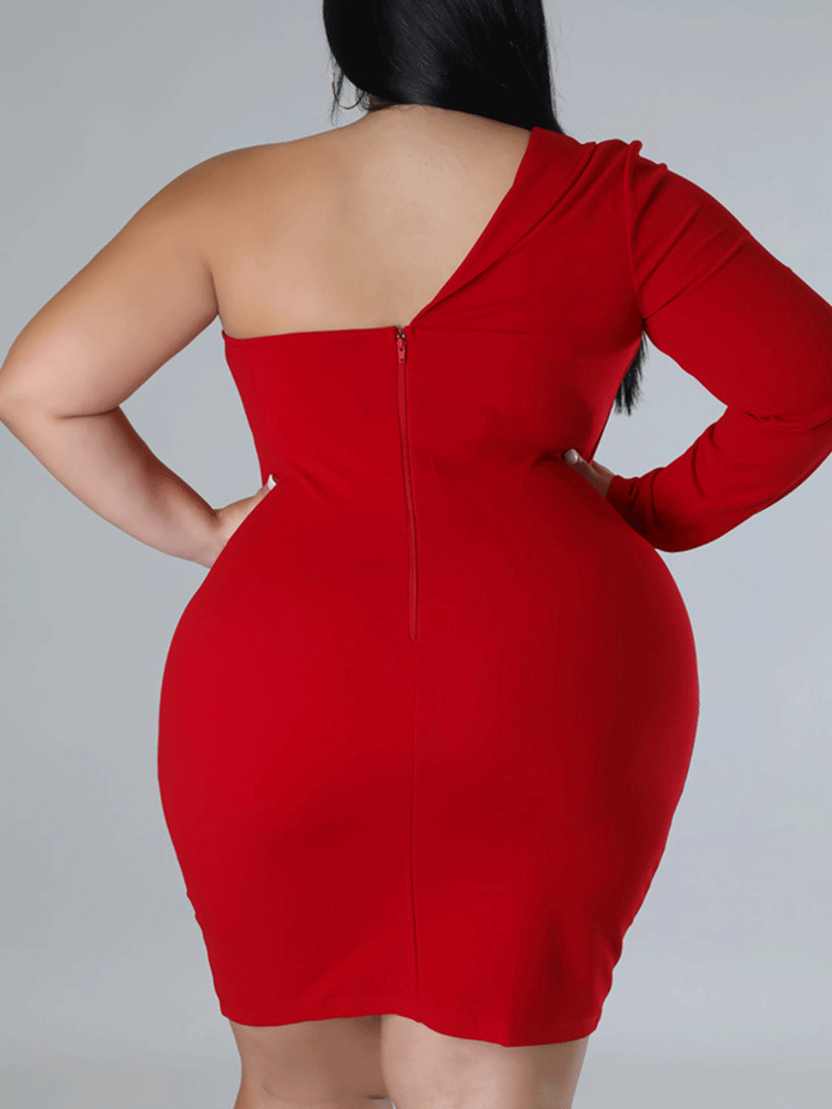 One Shoulder Solid Mini Dress Maxct