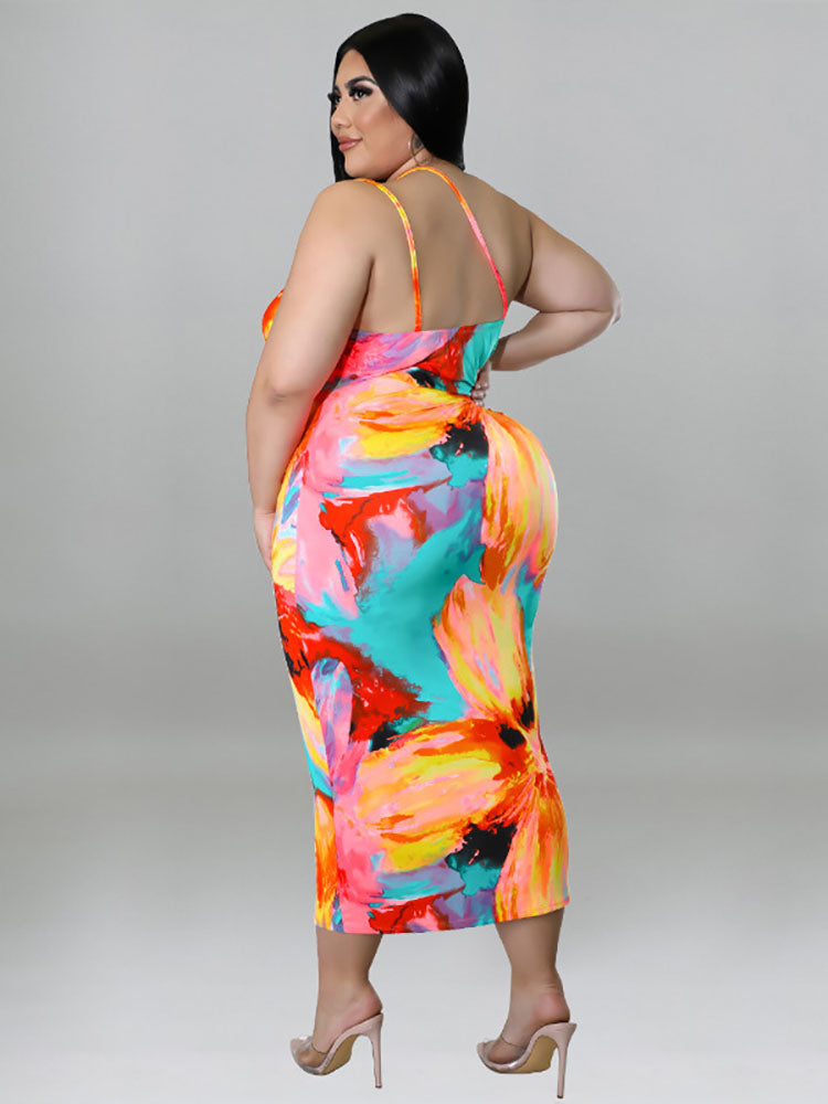 One Shoulder Print Midi Dress Maxct