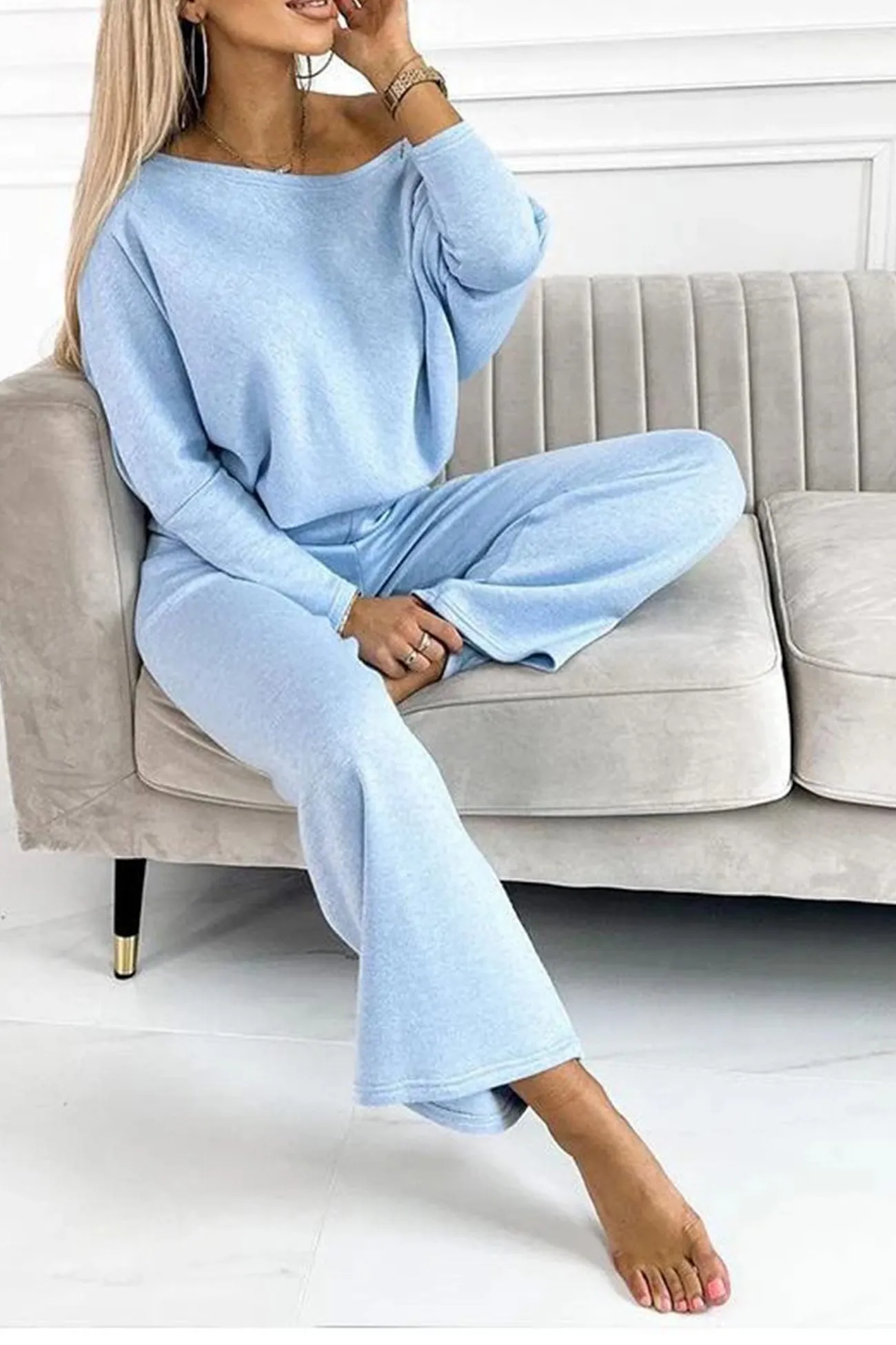 Maxct Solid Drop Shoulder Pullover Pants Set