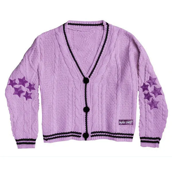 Maxct Oversize Star Embroidered Cable Knit Cardigan