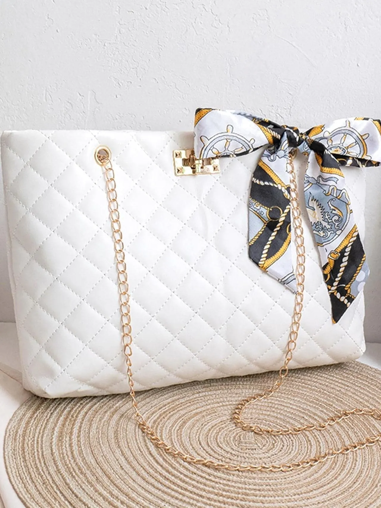 Maxct - Twilly Scarf Decor Quilted Shoulder Tote Bag  - Women Tote Bags