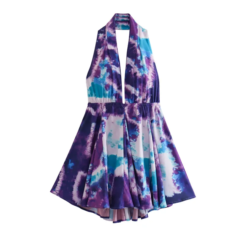 Maxct New Summer Print Dress With A Collar And A Bare Back