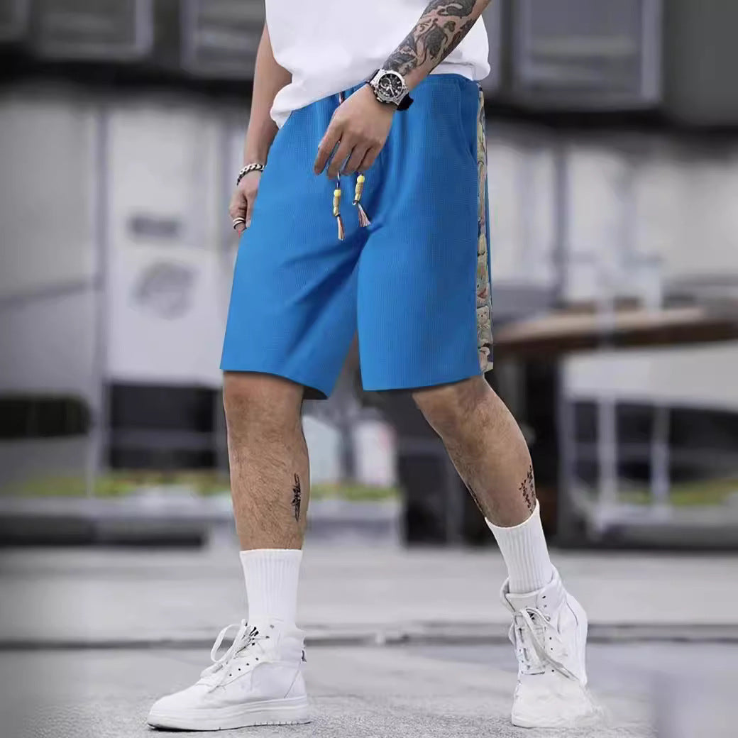 Maxct summer sweatpants boys loose and versatile outerwear sweatpants ins bear splicing five-point pants tide