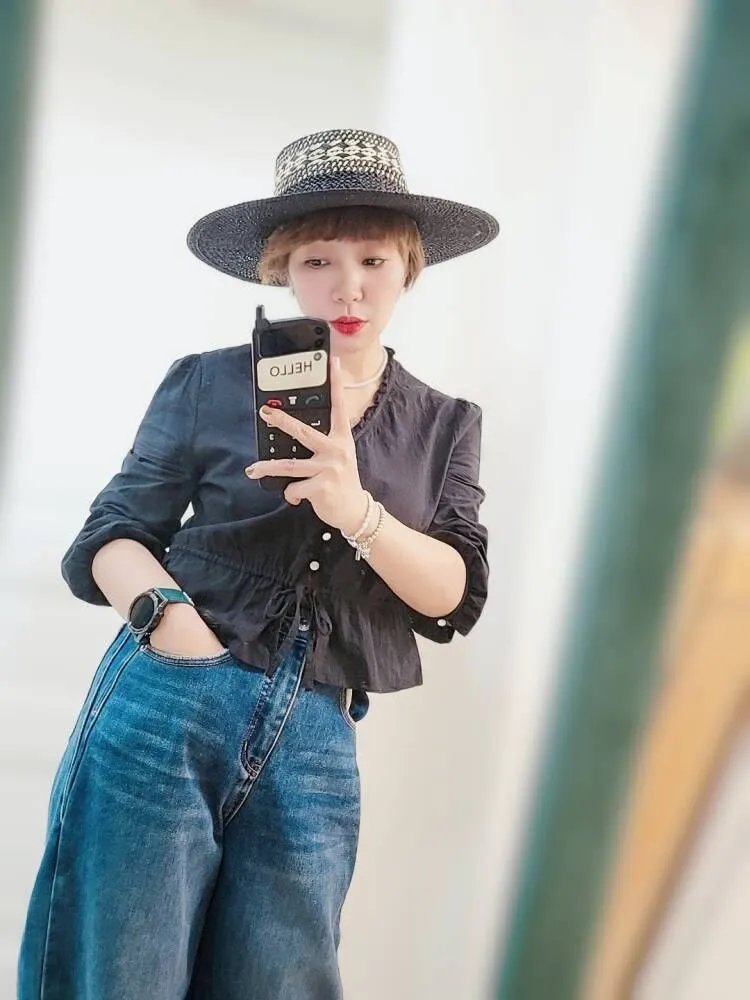 Straw Hat Japanese Style Black Brown Panama Women's Beach Big Brim