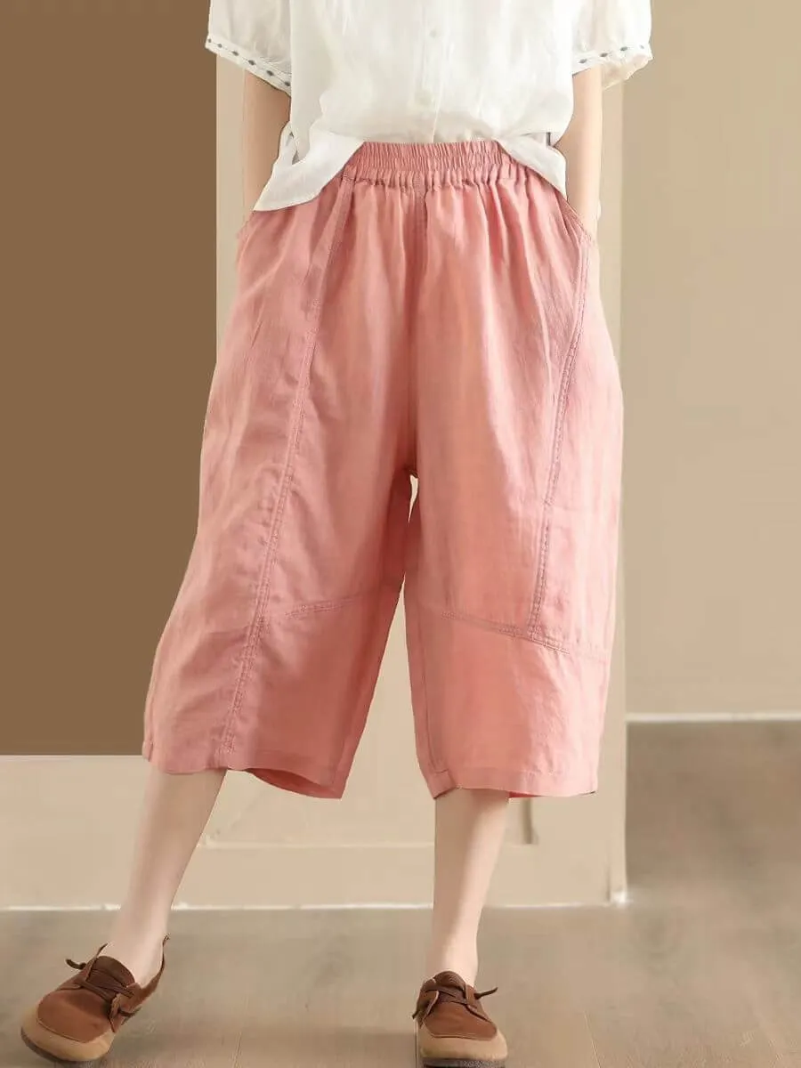 Maxct Women Summer Vintage Ramie Casual Cropped Pants