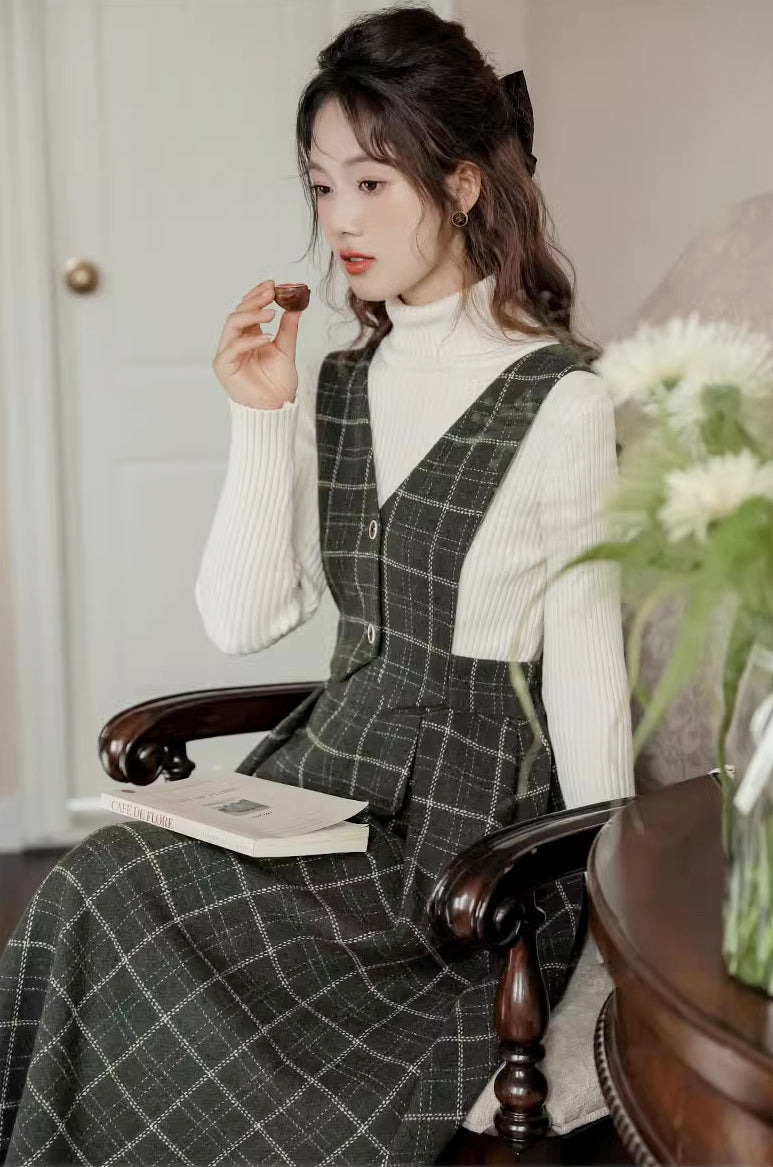 Plaid Vest Pinafore Dress Maxct