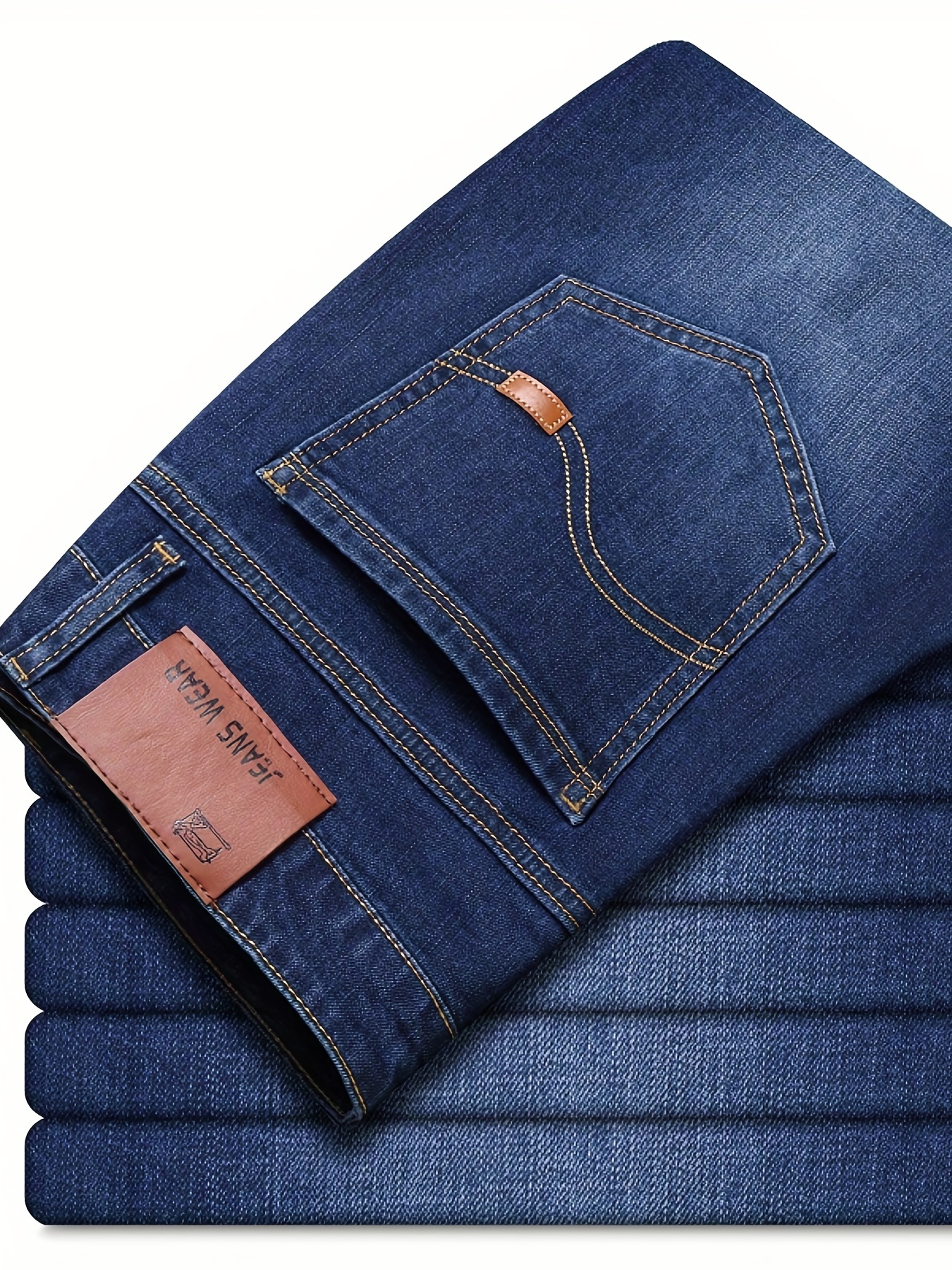 Men's Straight Leg Slim Stretch Retro Jeans Mid Waist Basic Zipper Wash Denim Pants
