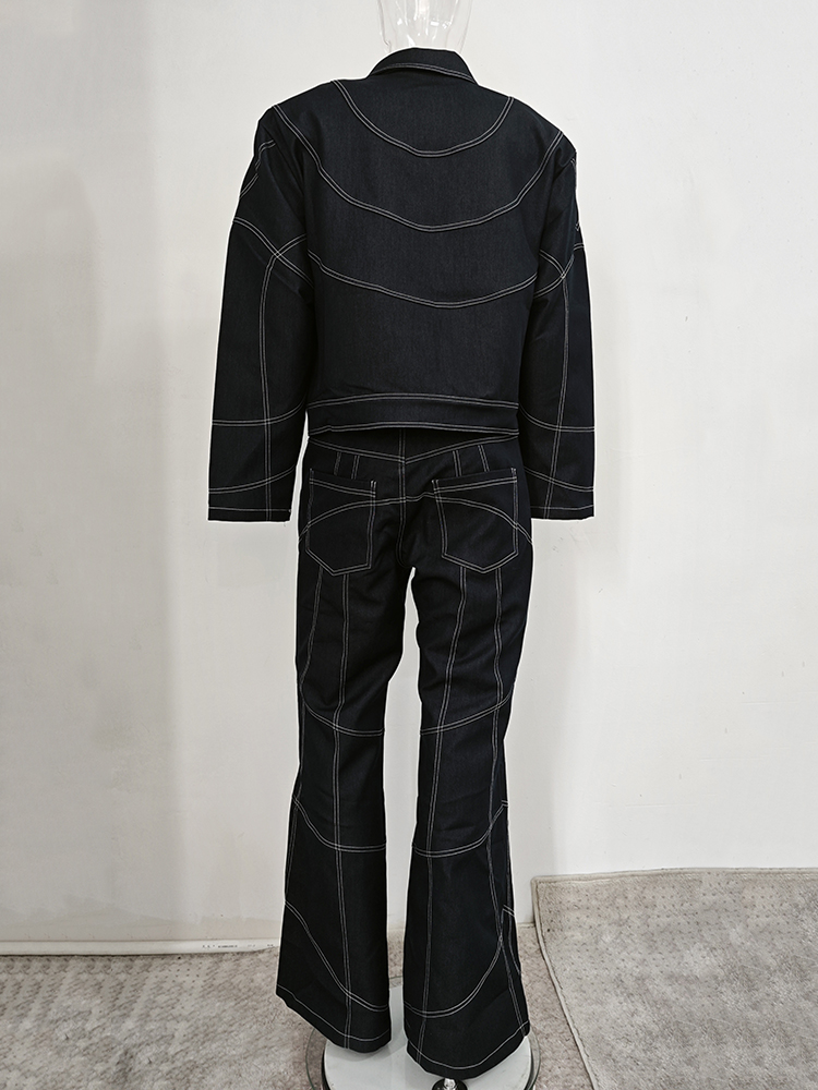 Oversize Stitch Denim Jacket & Wide-leg Stitch Denim Jeans Setup NA676