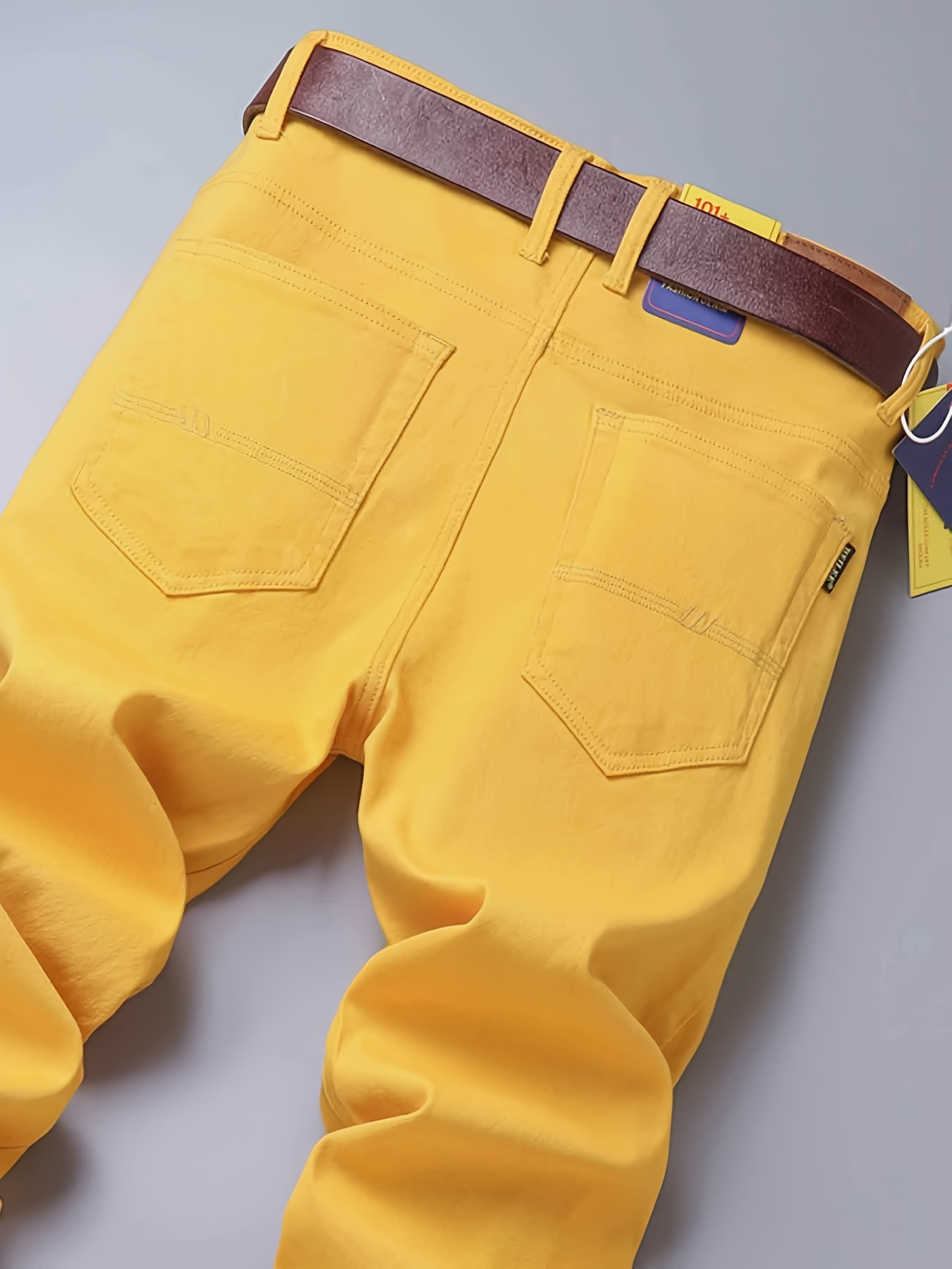 Y2k Slim Fit Jeans, Men's Casual Street Style Solid Color Slightly Stretch Denim Pants For Spring Summer
