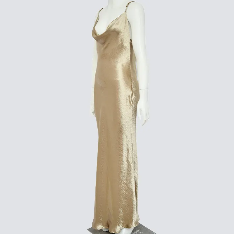 Elegant Satin Backless Long Dress For Women Gown Summer Spaghetti Strap Sleeveless Night Club Party Long Dress Vestido