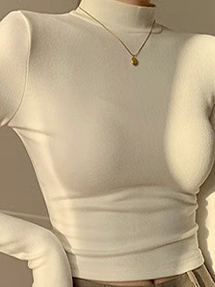 Maxct Double Sided Fleece Turtleneck Base Shirt Women Casual Slim Solid Long Sleeve Knitted Pullovers Lady Autumn Chic Thick Warm Tops