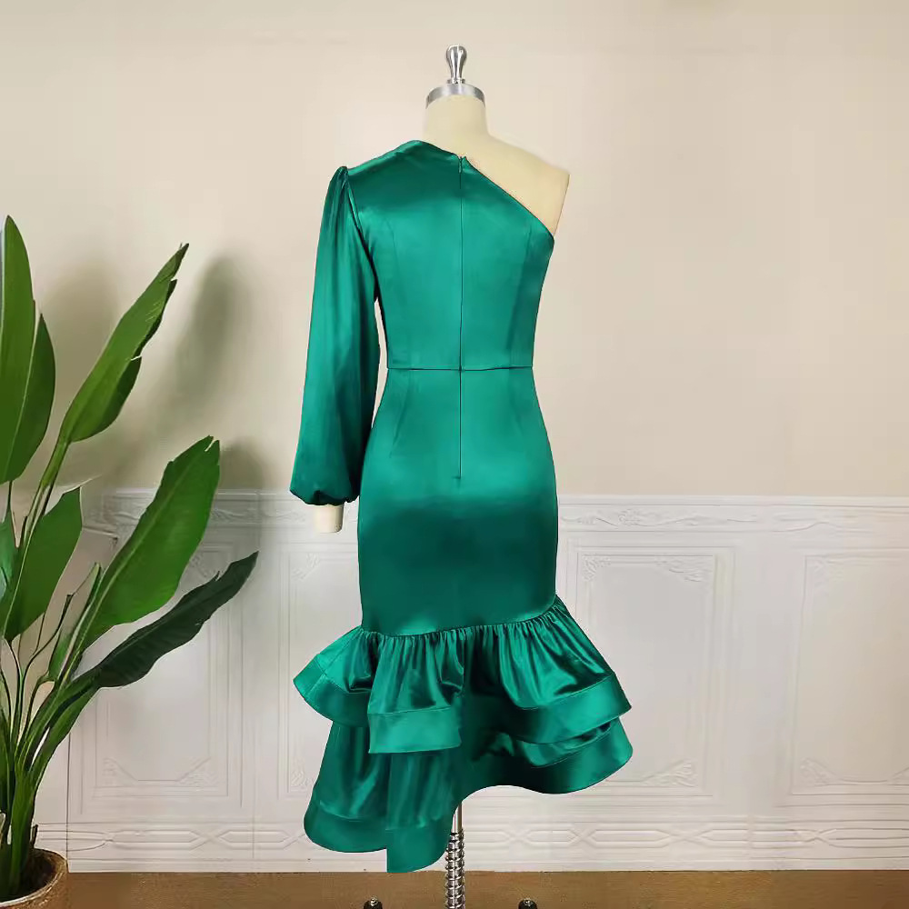 Maxct Autumn New Multi-Color Optional One-Shoulder Oblique Collar Dress Banquet Hip Bridesmaid Dress Dresses