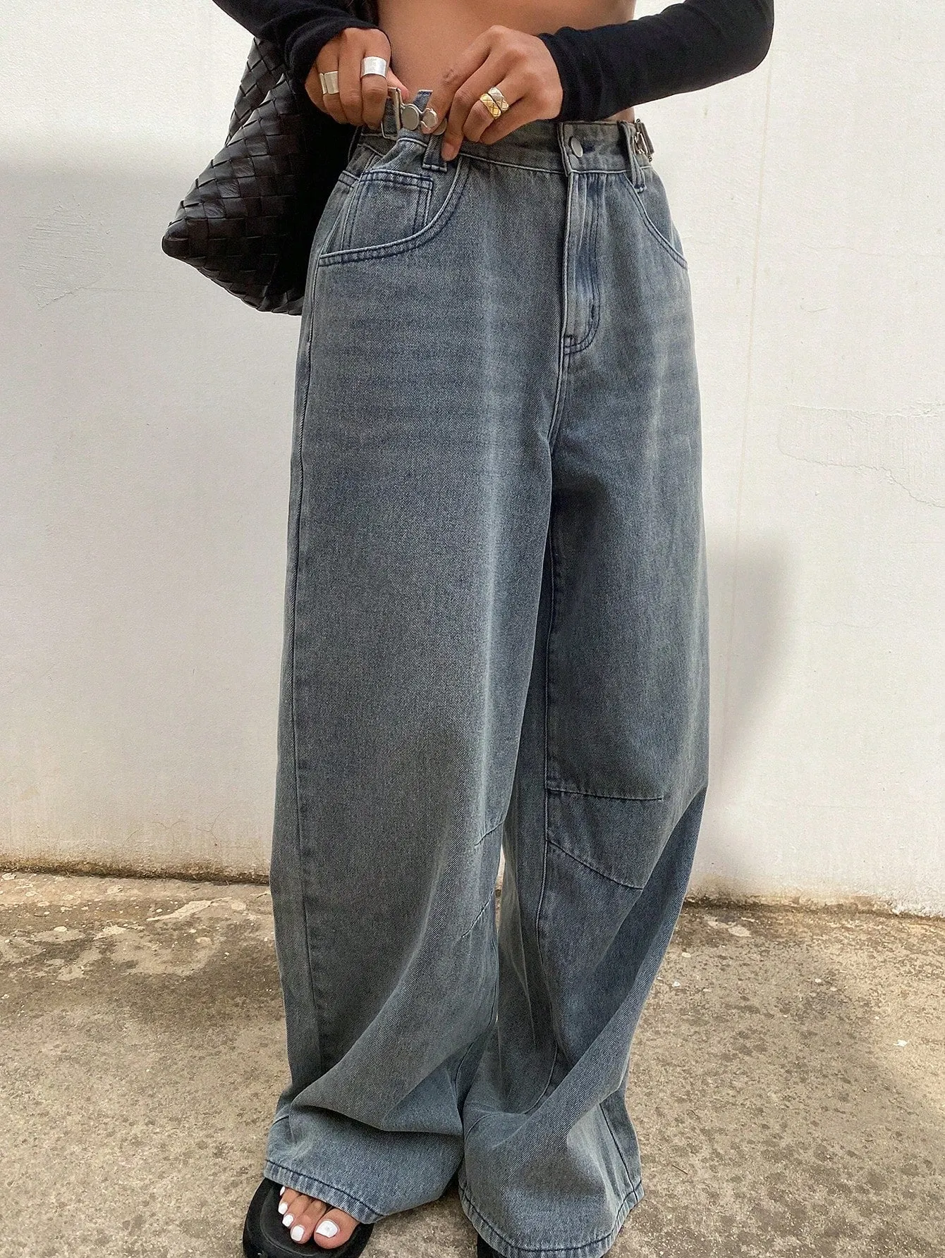 Maxct Ladies' Flared Jeans, Vintage Washed Denim Wide Leg Pants