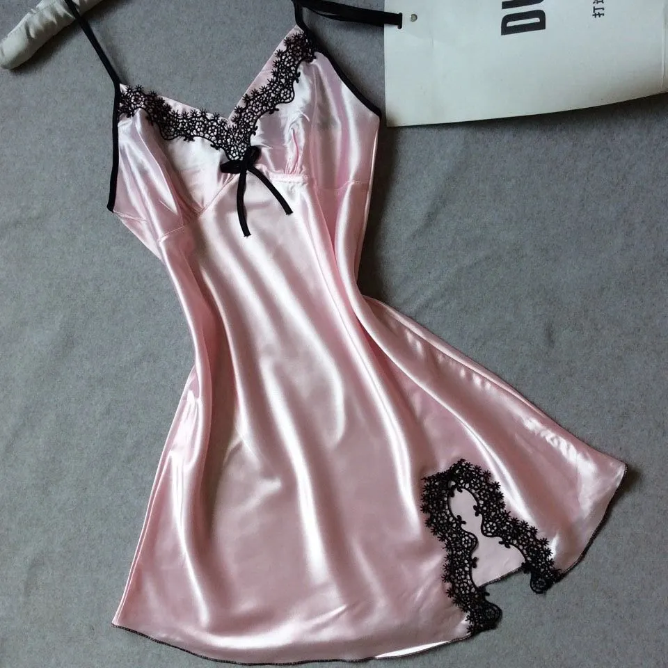 Maxct frat outfits Summer Silk-like Women's Suspender Nightdress Sexy V-neck Spinning Satin Pajamas Home Wear Agent