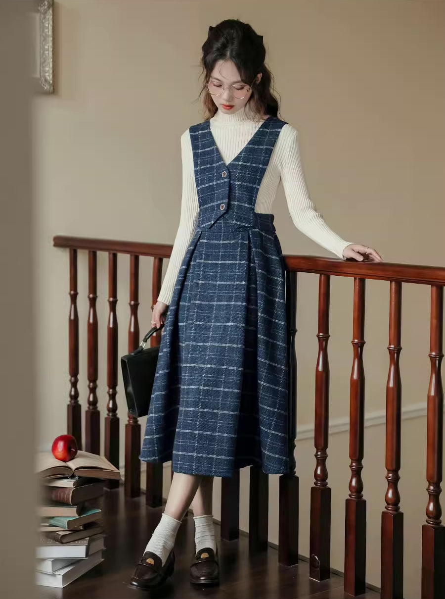 Plaid Vest Pinafore Dress Maxct