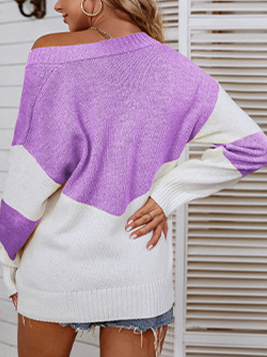 Maxct &Color Block V-Neck Sweater