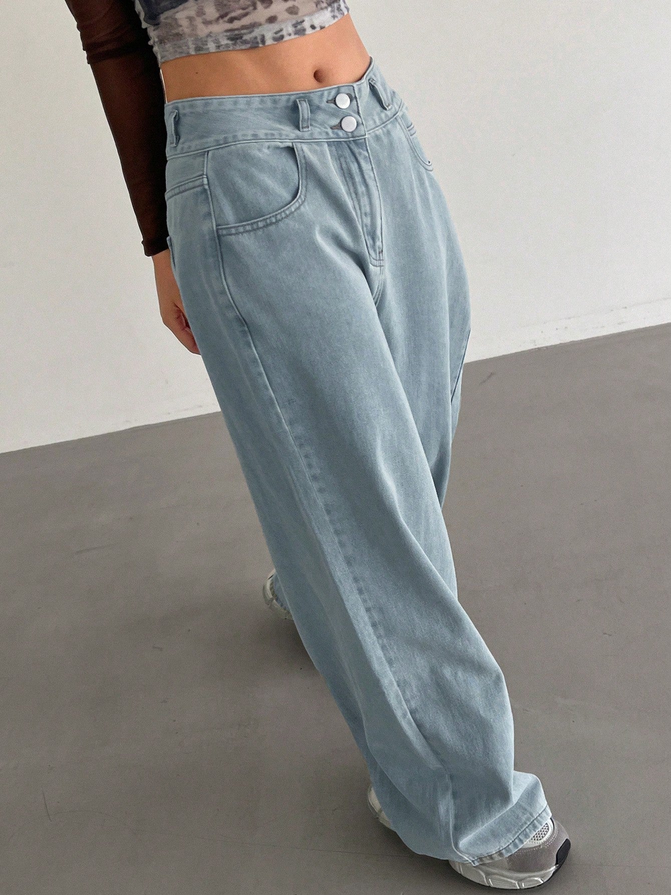 Maxct Women's Loose Fit Casual Wide Leg Denim Pants With Pockets