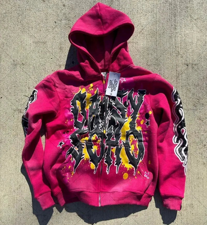 Maxct Fashion Trendy Color Letter Printed Oversize Hoodie Men's Y2K Spring and Autumn Retro Loose Pullover Sweatshirt Women's